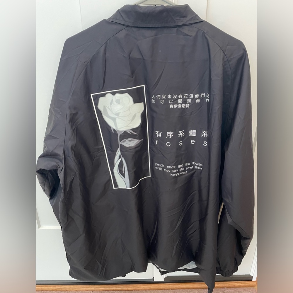 Kanye jacket nylon Harriton XL black lightweight roses design unisex rare